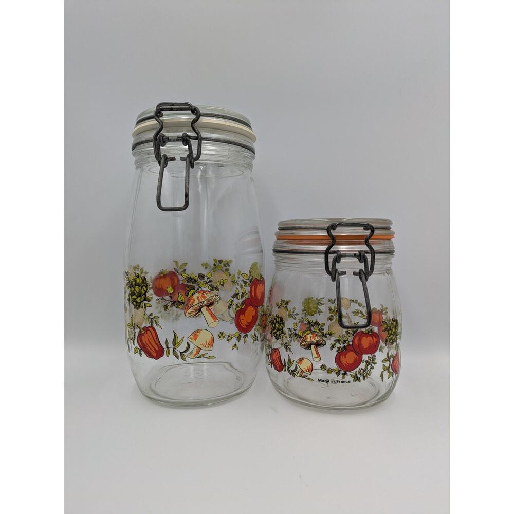 Vintage Spice of Life Glass Canisters 2 ARC France Bail‑Wire Jars MCM Kitchen